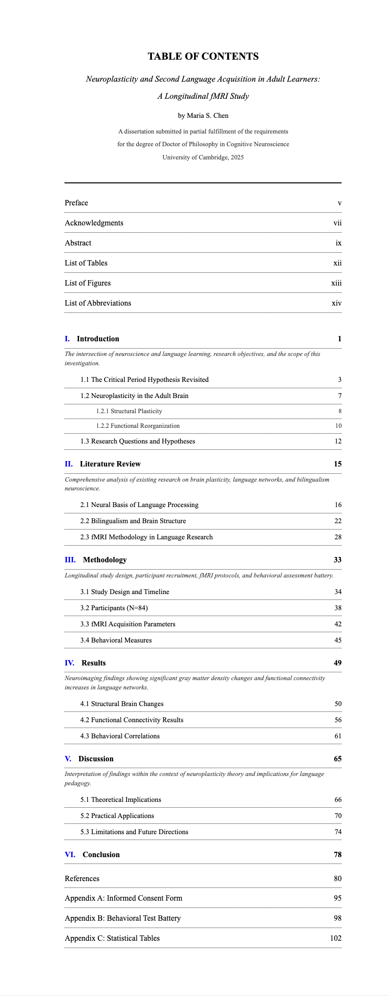 Dissertation Manuscript Table Of Contents With Content